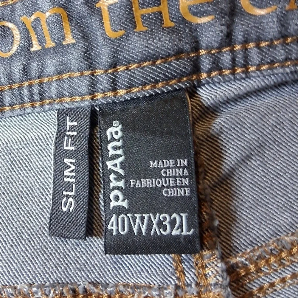 Prana Mens Slim Fit Gray Denim Jeans Raw Hem 40x32 (Measures 40x29.5)